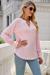 Eyelet Notched Lantern Sleeve T-Shirt Women's T-Shirts - Tophatter Daily Deals