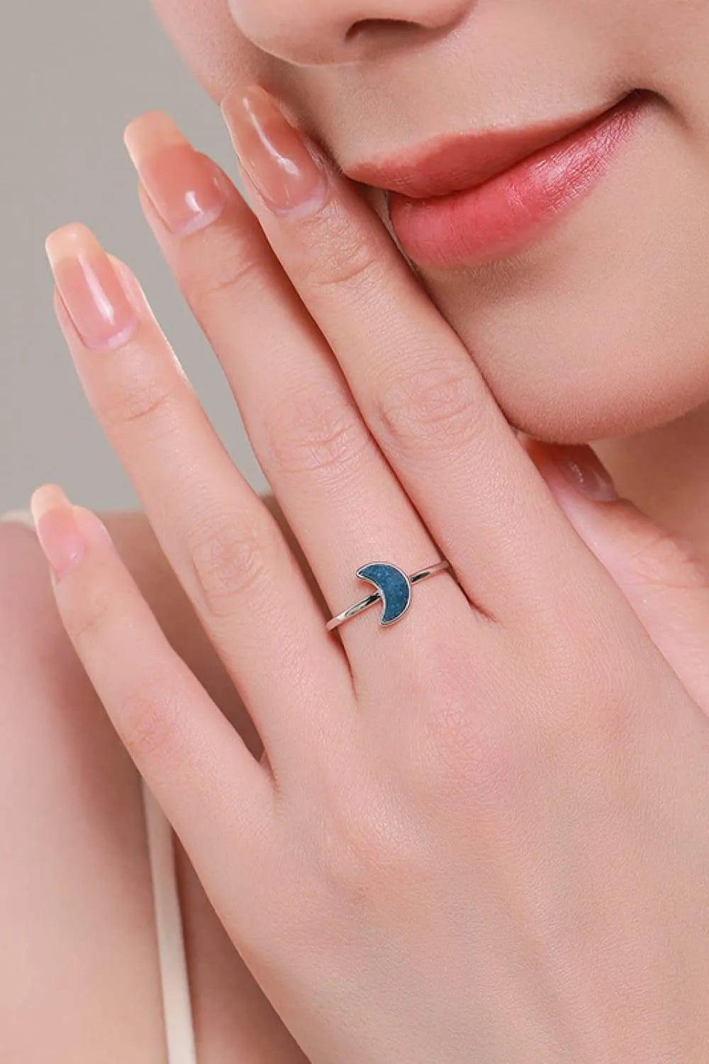 925 Sterling Silver Moon Shape Aventurine Ring Rings - Tophatter Daily Deals