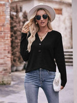Double Take Buttoned Notched Neck Long Sleeve Top Blouses - Tophatter Daily Deals