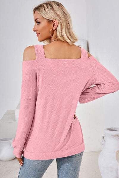 Cutout Square Neck Cold Shoulder T-Shirt Women's T-Shirts - Tophatter Daily Deals