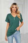 Decorative Button V-Neck T-Shirt Forest Women's T-Shirts - Tophatter Daily Deals