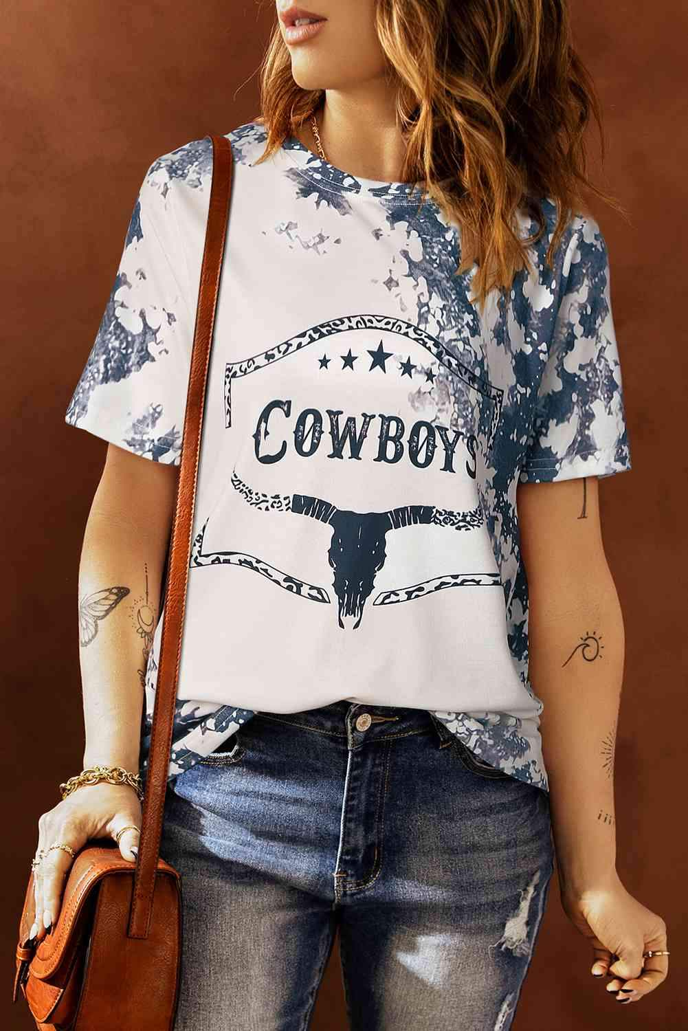 COWBOYS Graphic Tie-Dye Tee Dark Gray - Tophatter Daily Deals