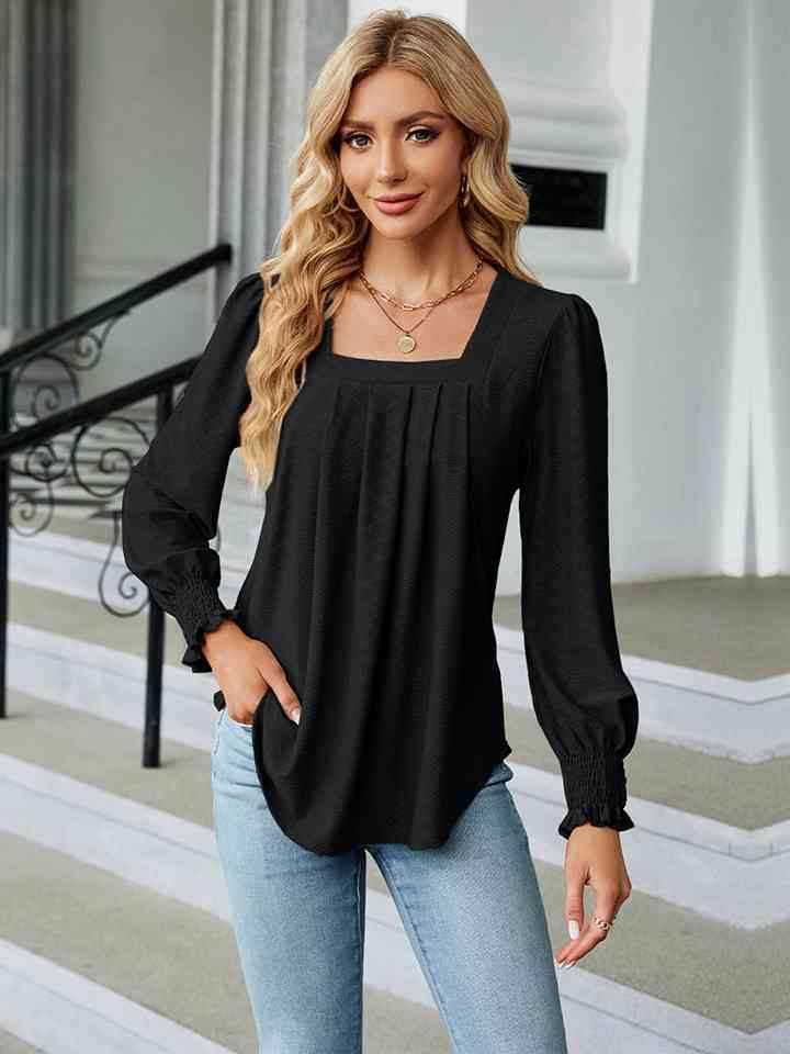 Square Neck Puff Sleeve Blouse Women's T-Shirts - Tophatter Daily Deals