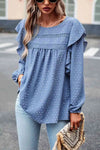 Ruffle Trim Balloon Sleeve Blouse Blouses - Tophatter Daily Deals