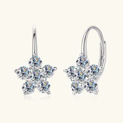1.2 Carat 925 Sterling Silver Moissanite Flower Huggie Earrings Moissanite - Tophatter Daily Deals