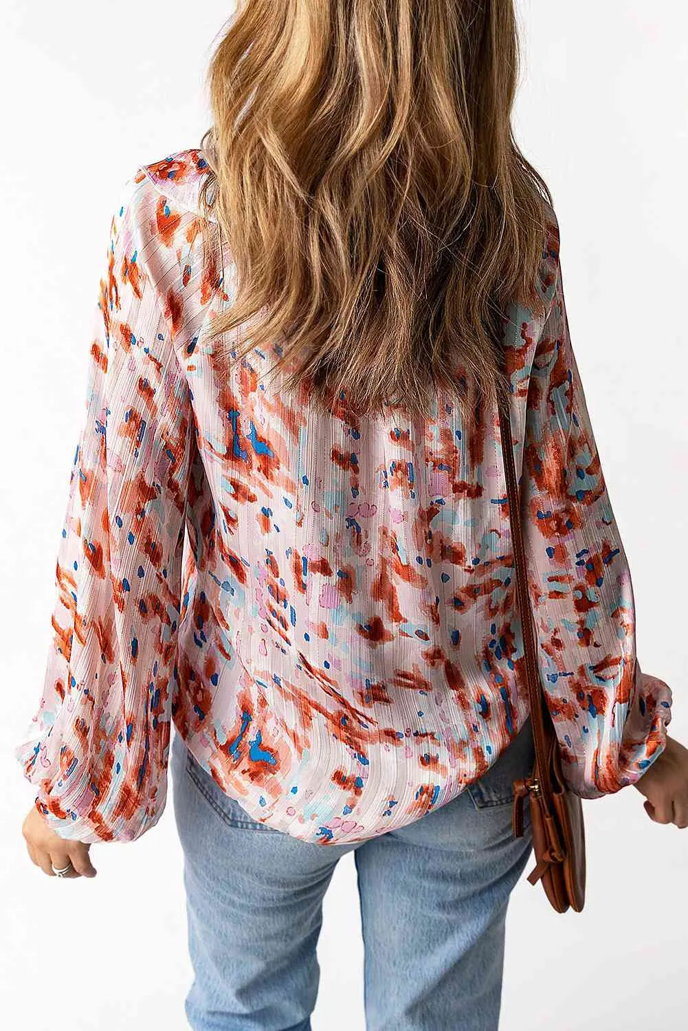 Printed Ruffled Balloon Sleeve Blouse Blouses - Tophatter Daily Deals