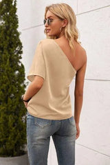 Single Shoulder Half Sleeve T-Shirt Women's T-Shirts - Tophatter Daily Deals