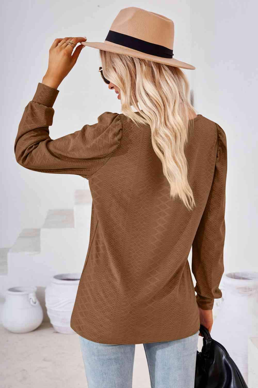 Square Neck Puff Sleeve Blouse Blouses - Tophatter Daily Deals