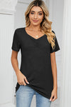 Ruched Heathered Short Sleeve T-Shirt Women's T-Shirts - Tophatter Daily Deals