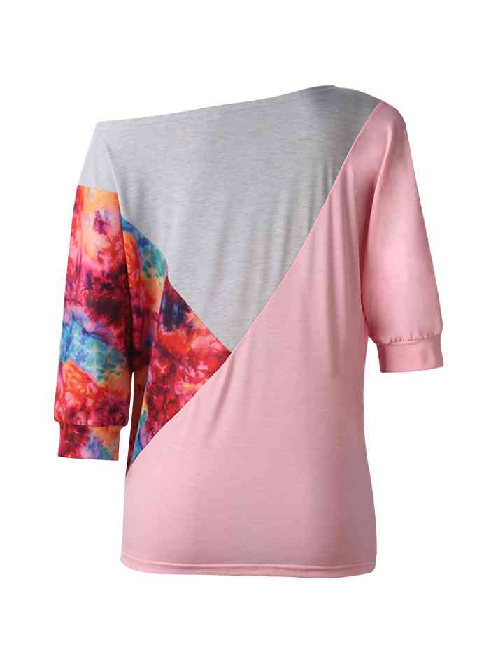 Color Block Three-Quarter Sleeve Blouse - Tophatter Deals