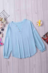 Button Detail Curved Hem Top Blue Blouses - Tophatter Daily Deals