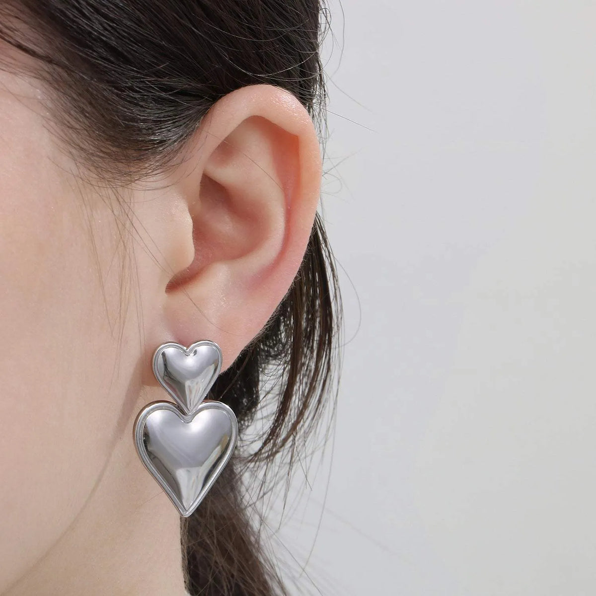 Stainless Steel Double Heart Earrings Earrings - Tophatter Daily Deals