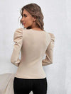 Square Neck Puff Long Sleeve Top Blouses - Tophatter Daily Deals