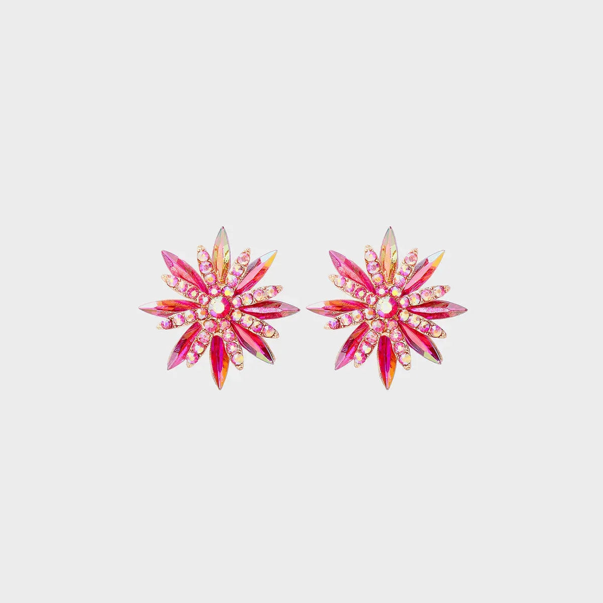 Flower Shape Rhinestone Alloy Stud Earrings Fuchsia Pink One Size Earrings - Tophatter Daily Deals