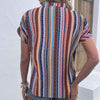 Multicolored Stripe Notched Neck Top Blouses - Tophatter Daily Deals