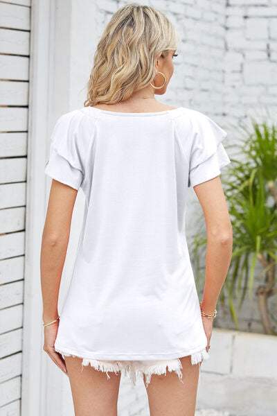 Square Neck Flutter Sleeve T-Shirt Women's T-Shirts - Tophatter Daily Deals