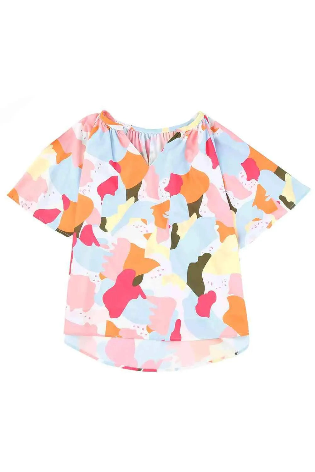 Printed Notched Neck Half Sleeve Blouse Blouses - Tophatter Daily Deals