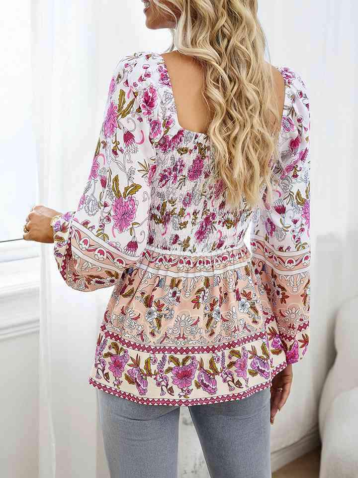 Square Neck Printed Blouse Blouses - Tophatter Daily Deals