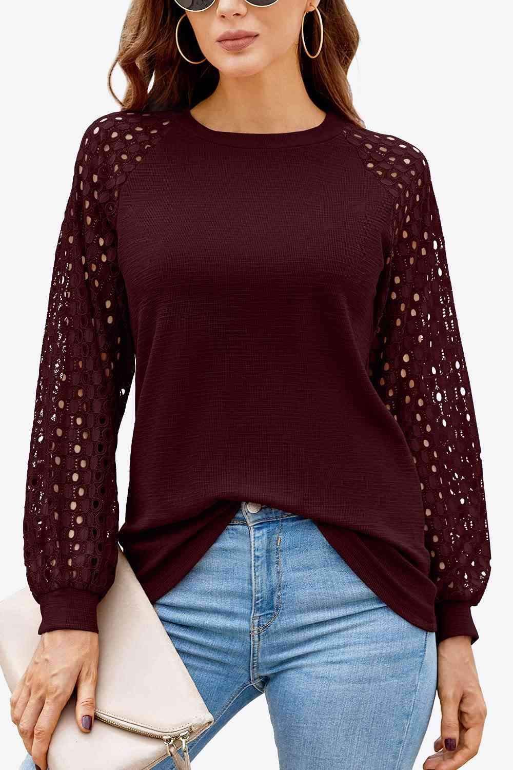 Long Raglan Sleeve Round Neck Tee Wine Women's T-Shirts - Tophatter Daily Deals