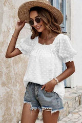Swiss Dot Flounce Sleeve T-Shirt Women's T-Shirts - Tophatter Daily Deals