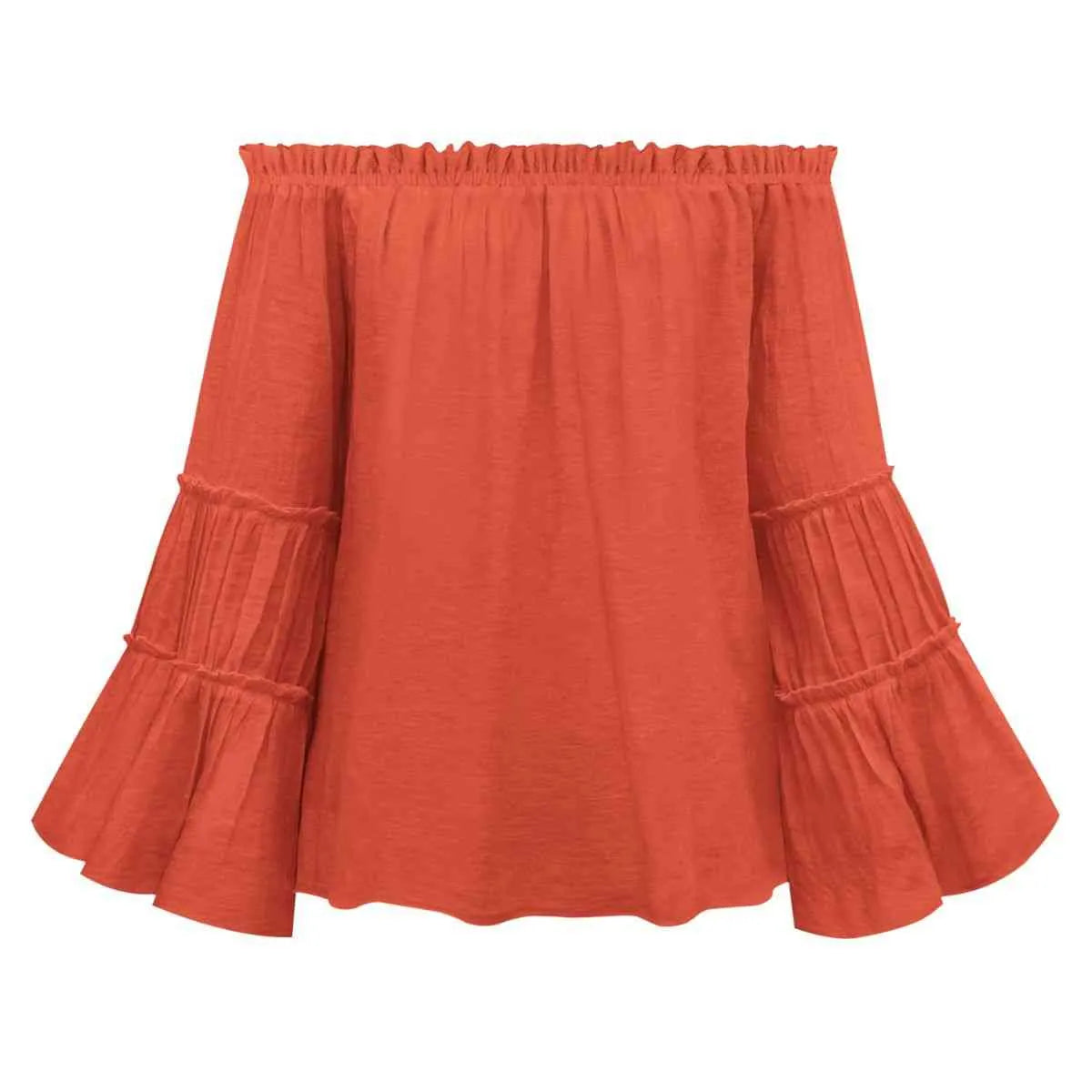 Off-Shoulder Frill Trim Blouse Blouses - Tophatter Daily Deals