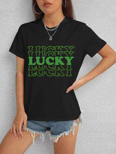 LUCKY Round Neck Short Sleeve T-Shirt Black Women's T-Shirts - Tophatter Daily Deals