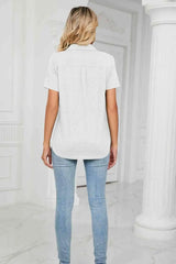 Curved Hem Johnny Collar Polo Shirt Blouses - Tophatter Daily Deals