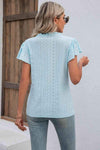 Eyelet Notched Neck Flutter Sleeve Top Women's T-Shirts - Tophatter Daily Deals