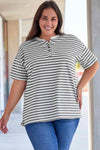 Plus Size Striped Notched Neck Short Sleeve Tee Women's T-Shirts - Tophatter Daily Deals