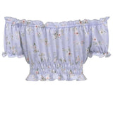 Cropped Off-Shoulder Frill Trim Smocked Blouse Blouses - Tophatter Daily Deals