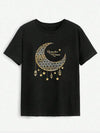 Moon Graphic Round Neck Short Sleeve T-Shirt Black Women's T-Shirts - Tophatter Daily Deals