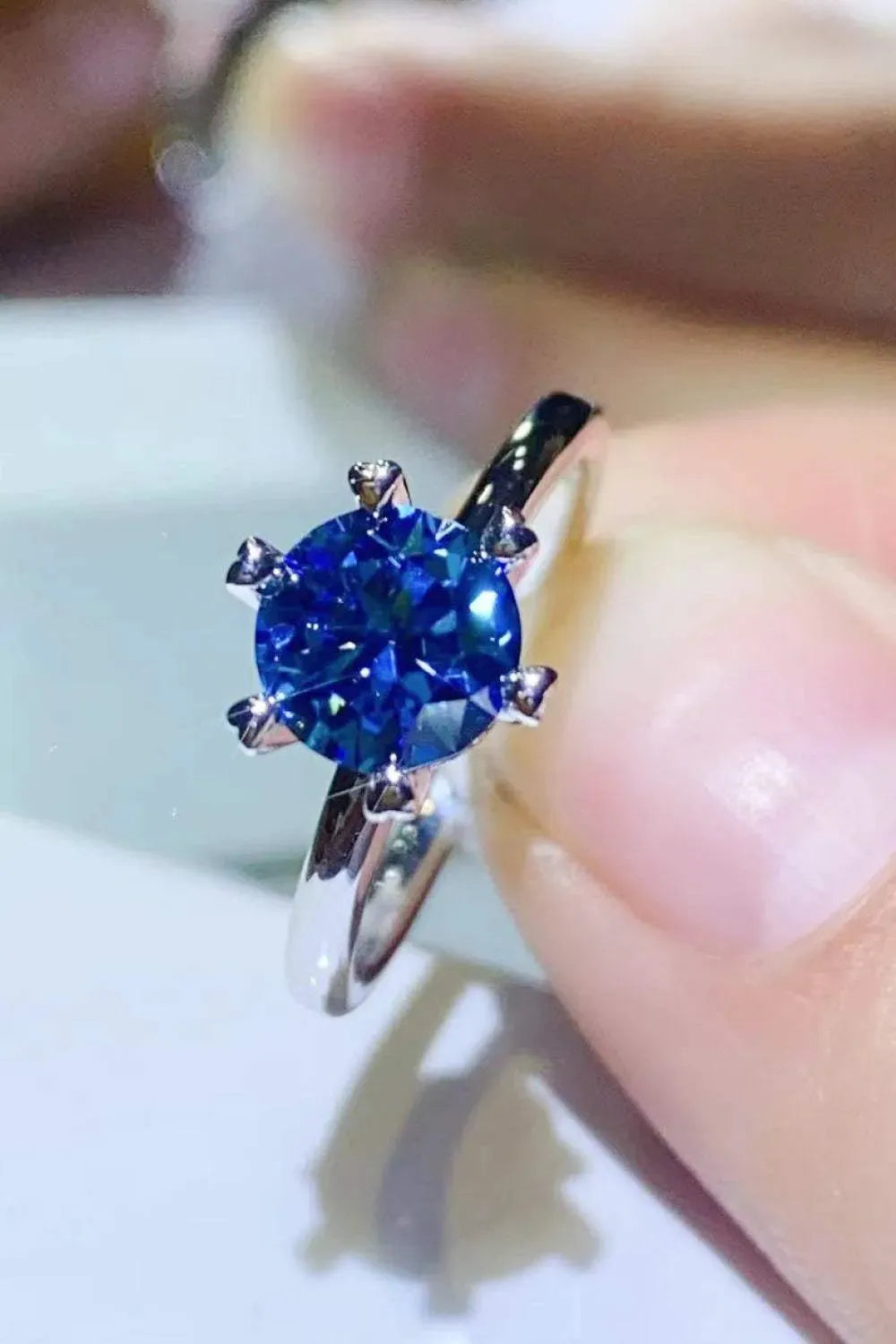 1 Carat Moissanite 6-Prong Solitaire Ring Blue Moissanite - Tophatter Daily Deals