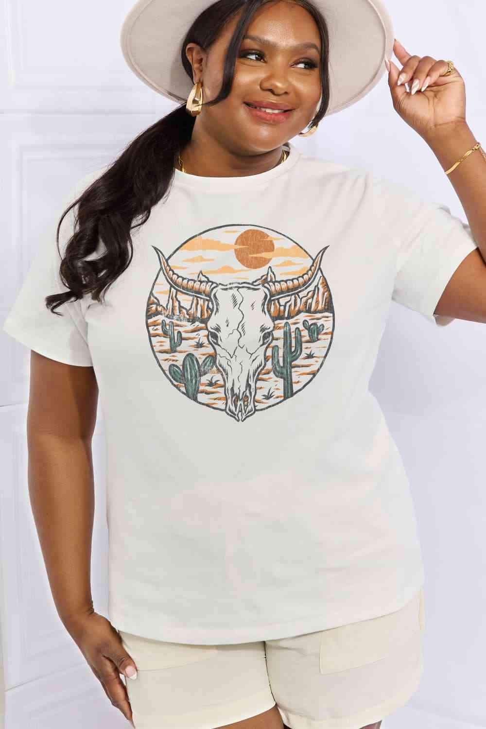 Simply Love Full Size Bull Cactus Graphic Cotton Tee - Tophatter Daily Deals