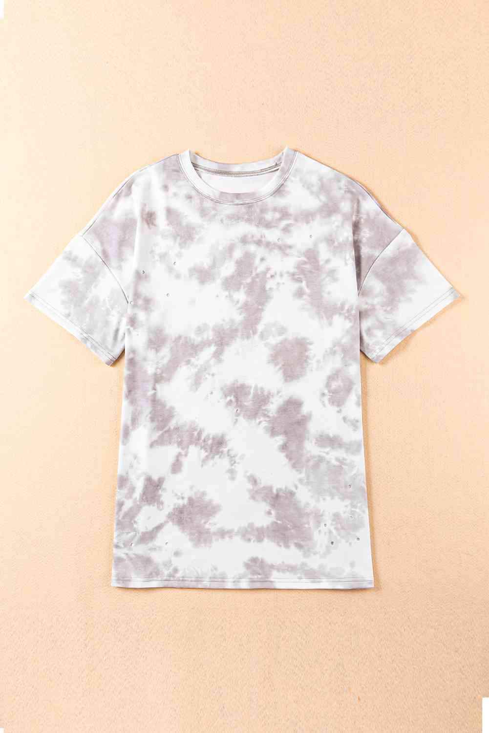 Tie-Dye Round Neck Short Sleeve Tunic Tee Women's T-Shirts - Tophatter Daily Deals