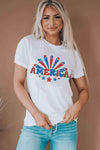 AMERICA Star Graphic Round Neck Tee Women's T-Shirts - Tophatter Daily Deals