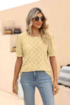 Openwork Round Neck Flounce Sleeve T-Shirt Women's T-Shirts - Tophatter Daily Deals