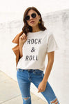 Simply Love Full Size ROCK & ROLL Short Sleeve T-Shirt White Women's T-Shirts - Tophatter Daily Deals