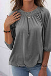 Gathered Detail Round Neck T-Shirt Heather Gray Women's T-Shirts - Tophatter Daily Deals