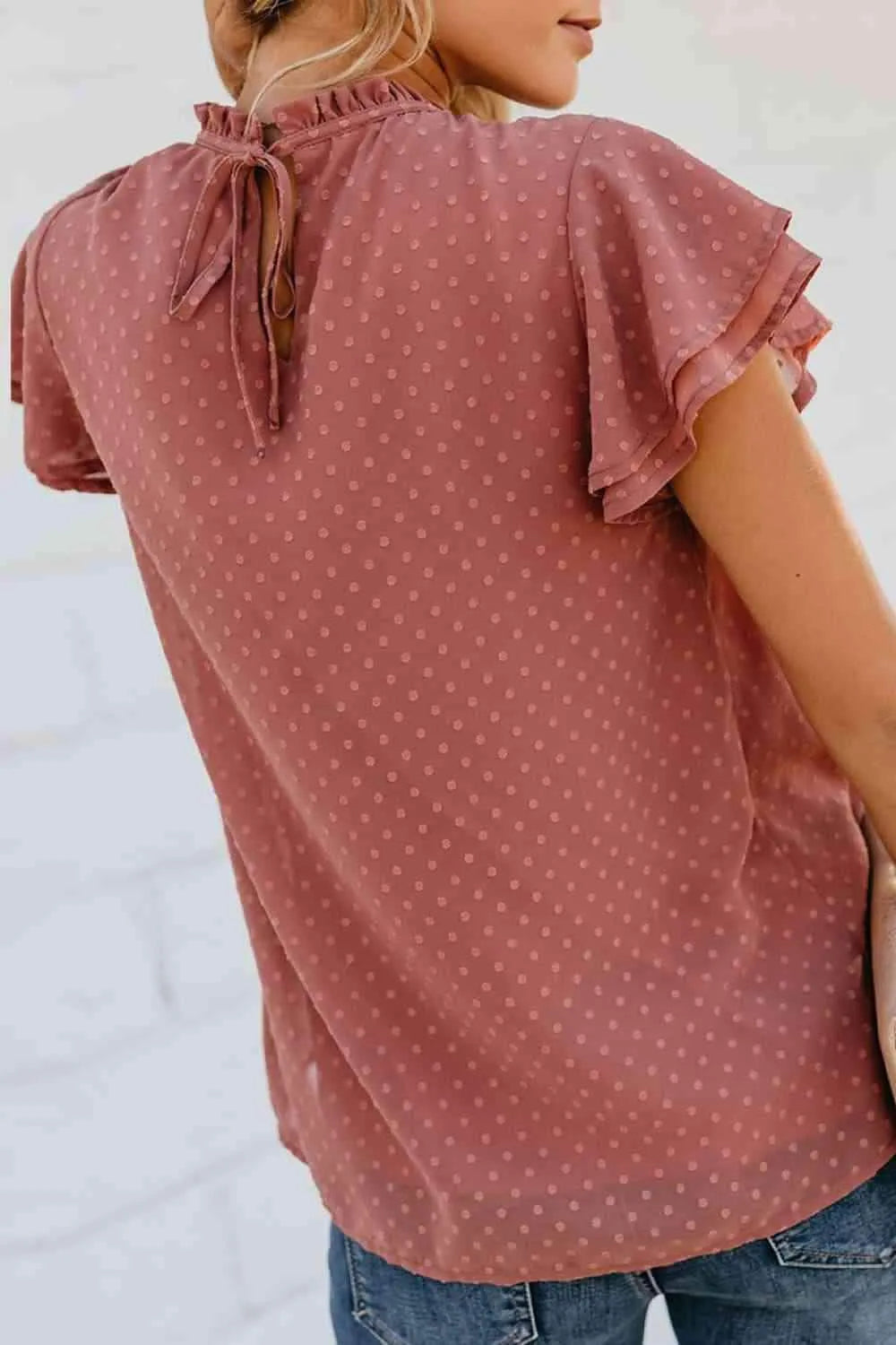 Layered Flutter Sleeve Smocked Blouse Blouses - Tophatter Daily Deals