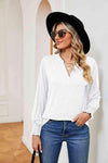 Notched Neck Long Sleeve Blouse Blouses - Tophatter Daily Deals