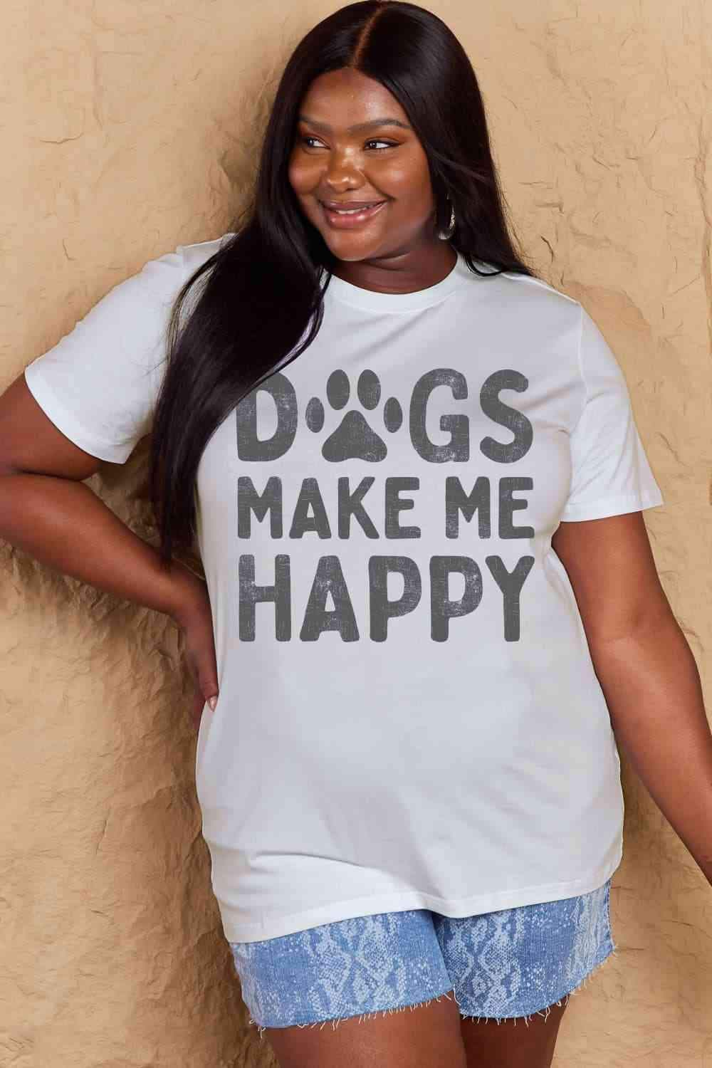 Simply Love Full Size DOGS MAKE ME HAPPY Graphic Cotton T-Shirt Women's T-Shirts - Tophatter Daily Deals