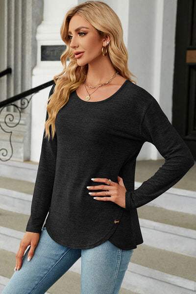 Round Neck Long Sleeve T-Shirt Women's T-Shirts - Tophatter Daily Deals