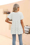 Openwork Round Neck Flounce Sleeve Blouse Blouses - Tophatter Daily Deals