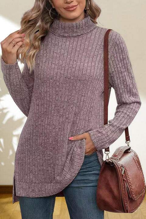 Turtleneck High Low Top Lavender Blouses - Tophatter Daily Deals