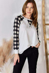 Hailey & Co Full Size Plaid Raglan Sleeve Round Neck Blouse GREY Blouses - Tophatter Daily Deals