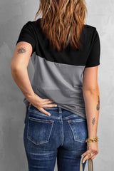 Color Block Side Slit Round Neck T-Shirt Women's T-Shirts - Tophatter Daily Deals