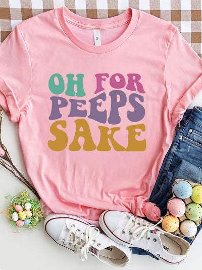 OH FOR PEEPS SAKE Round Neck T-Shirt Carnation Pink Women's T-Shirts - Tophatter Daily Deals