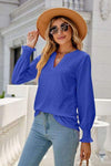 Eyelet Notched Lantern Sleeve T-Shirt Women's T-Shirts - Tophatter Daily Deals