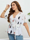 Feather Print Tied Flutter Sleeve Blouse Blouses - Tophatter Daily Deals