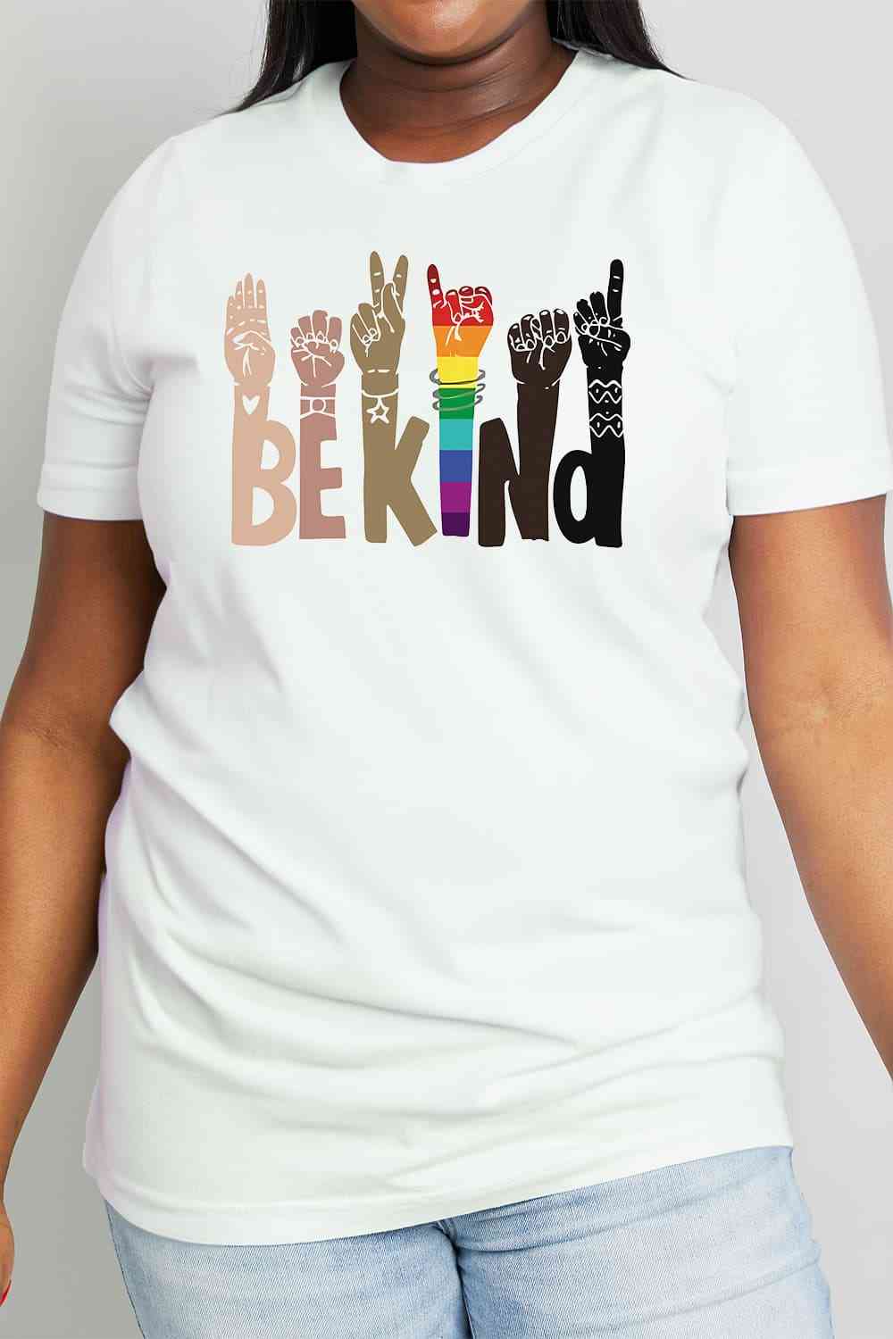 Simply Love Full Size BE KIND Graphic Cotton Tee Women's T-Shirts - Tophatter Daily Deals